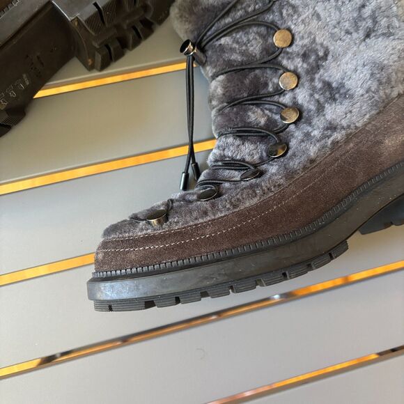 Aquatalia Lorena Winter Snow Boots Womens 6 Gray Suede Shearling Lined Lace-Up - Picture 5 of 10